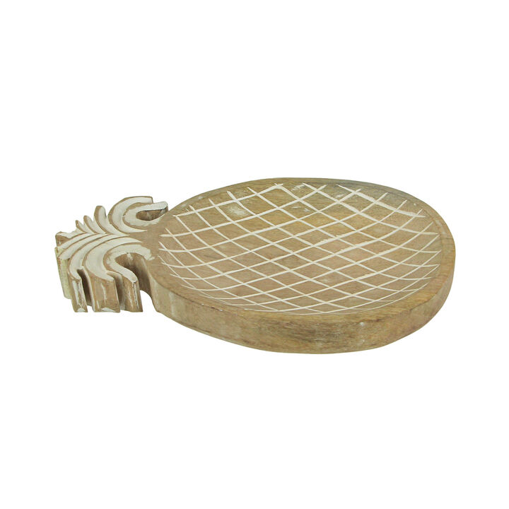 12 Inch Hand Carved Pineapple Wooden Serving Tray Decorative Serveware Platter