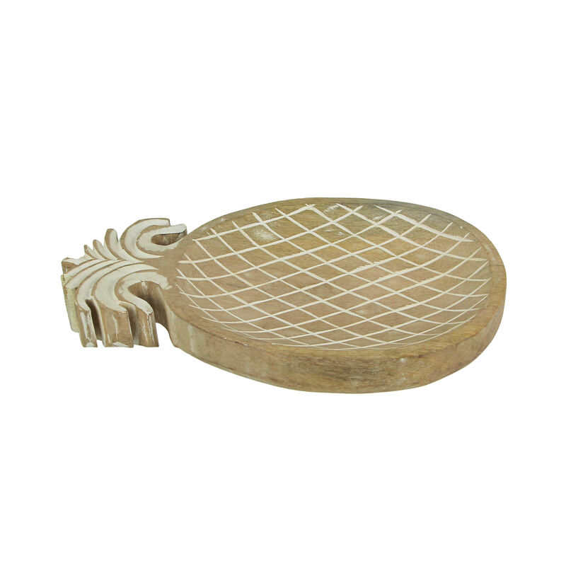 12 Inch Hand Carved Pineapple Wooden Serving Tray Decorative Serveware Platter image number 1