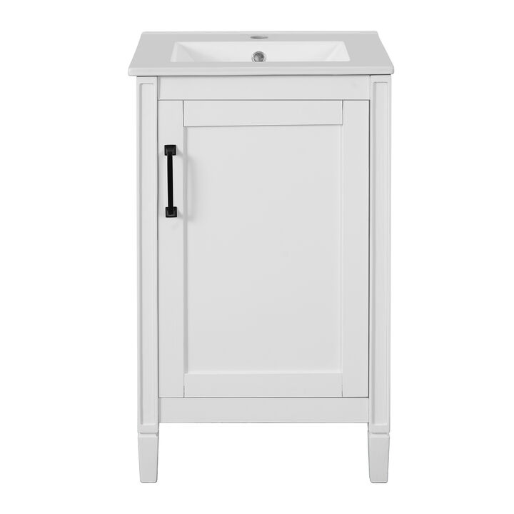 Whisen 20" Bathroom Vanity with Ceramic Sink, Soft Close Door, Adjustable U-Shaped Shelf, Door Storage Rack
