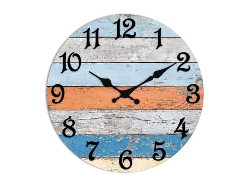 Wooden Rustic Farmhouse Coastal Wall Clock 8 Inch Silent Non Ticking Wood image number 0