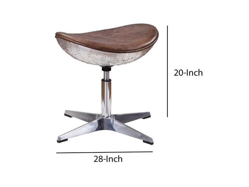 Faux Leather Upholstered Aluminum Stool with Curved Seating, Brown - Benzara