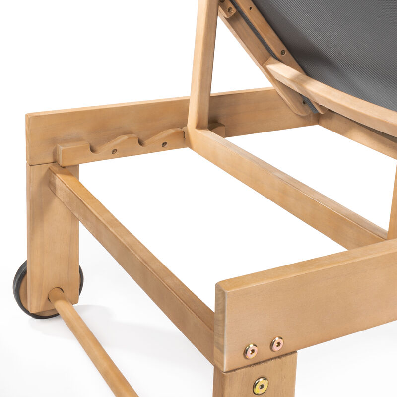 Trabuco Coastal Modern Acacia Wood Mesh 3-Position Outdoor foldable Chaise Lounge Set with Side Table