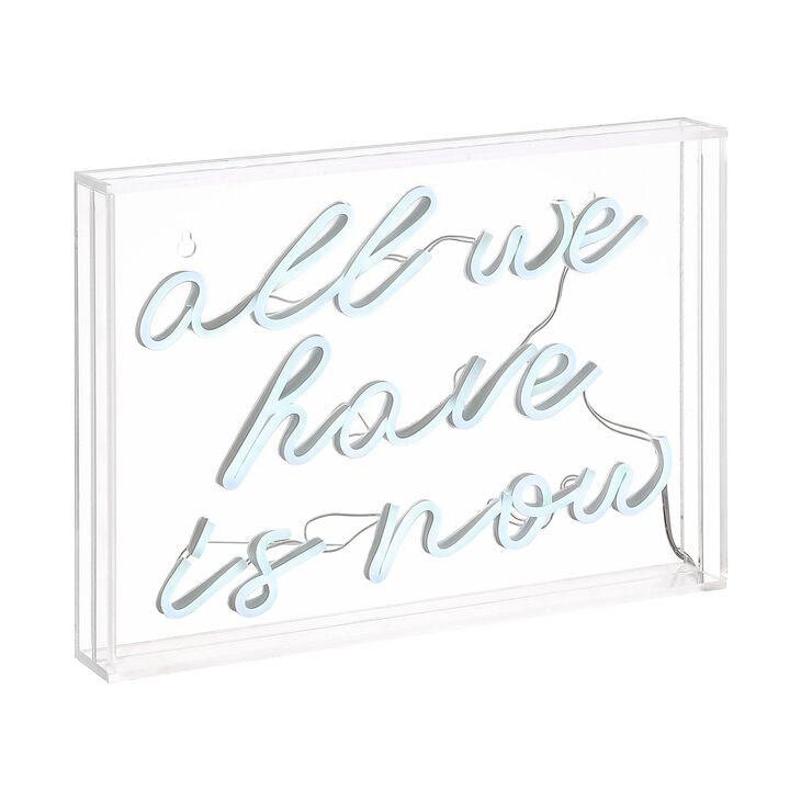 All We Have Is Now 14" X 10" Contemporary Glam Acrylic Box USB Operated LED Neon Light, White