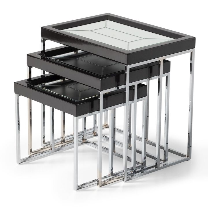 Michael Amini Carmela Nesting Tables, Set of 3 - Glossy Charcoal Sand