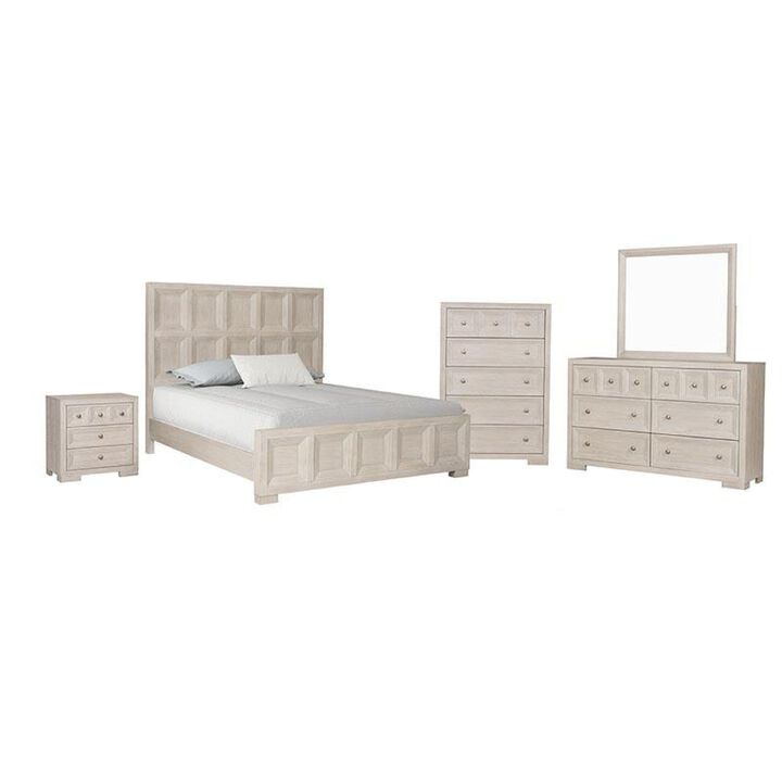 Kizie 5pc Queen Bedroom Set, Nightstand, Chest, Dresser in Beige Wood