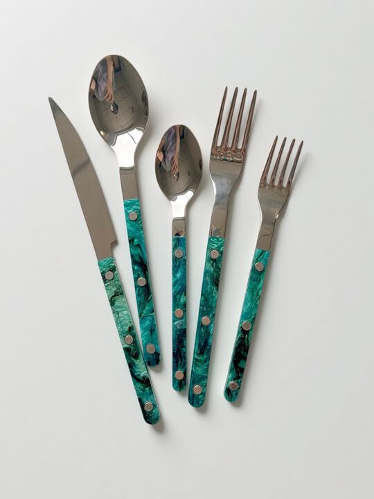 Terra Flatware Set of 10 Pcs, Modern Marble Pattern Rivet Stainless Steel Cutlery Silverware