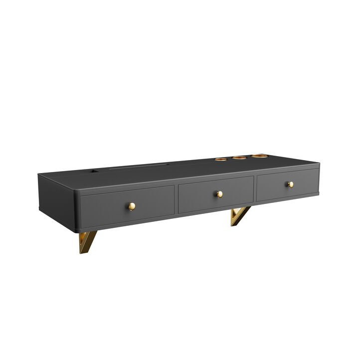 Whisen 47" Floating Shelf with 3 Drawers, Multi-Purpose Wall-Mounted Vanity Table, Mounted Desk