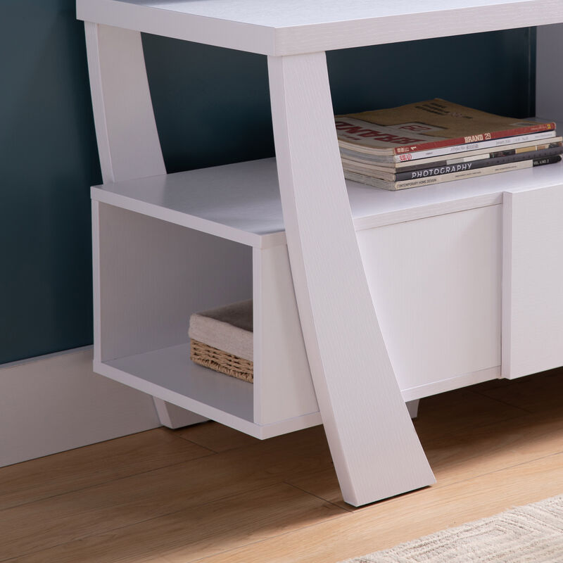 White TV Stand with 2 Shelves and Drawer