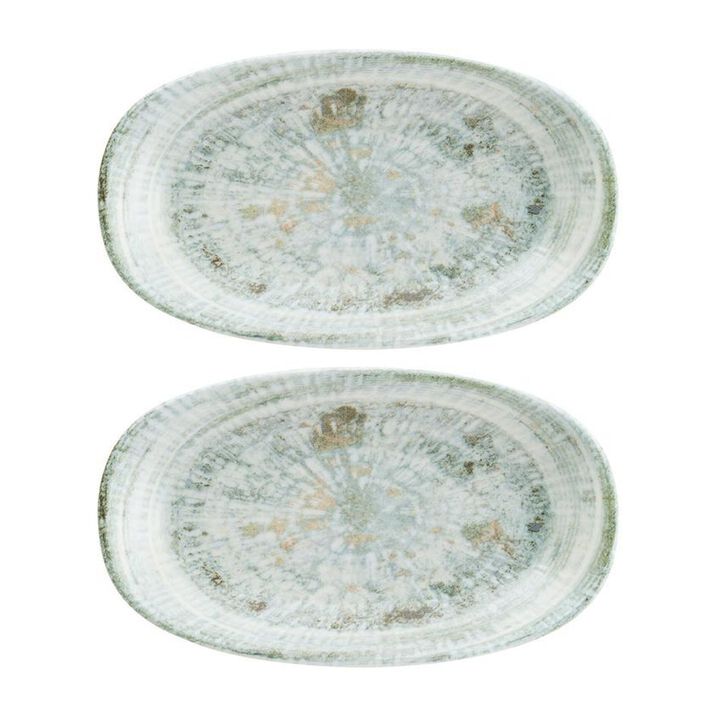 Odette 9.5" x 5.5" x h:1.25" Oval Decorated Porcelain Platter (Set of 2)