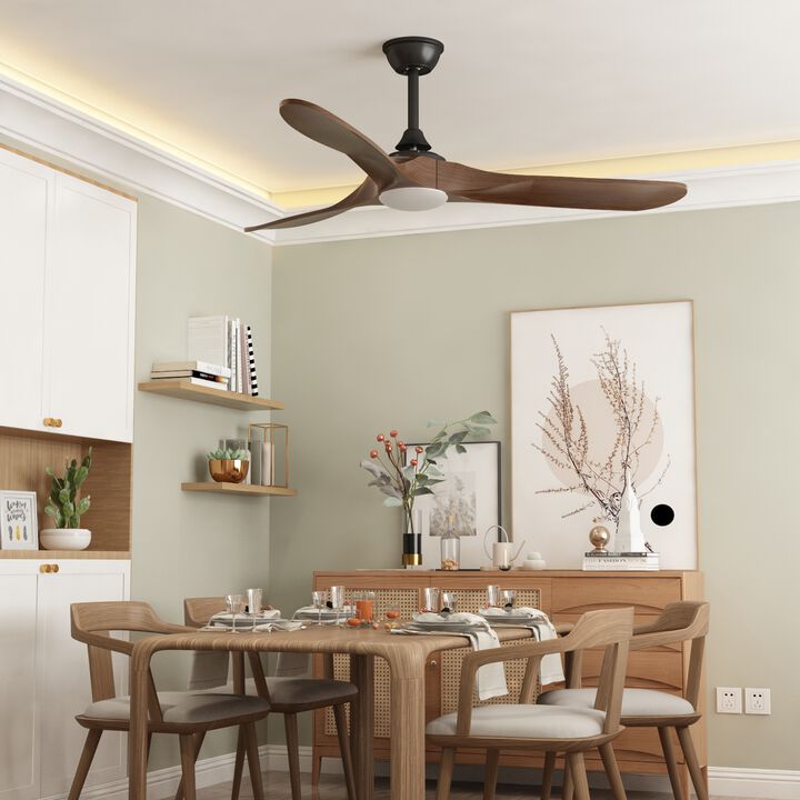 60 in. Integrated LED Indoor Brown Wood Ceiling Fan with Light Kit, 3 Wood Blades, Remote Control, 6-Speed Adjustable