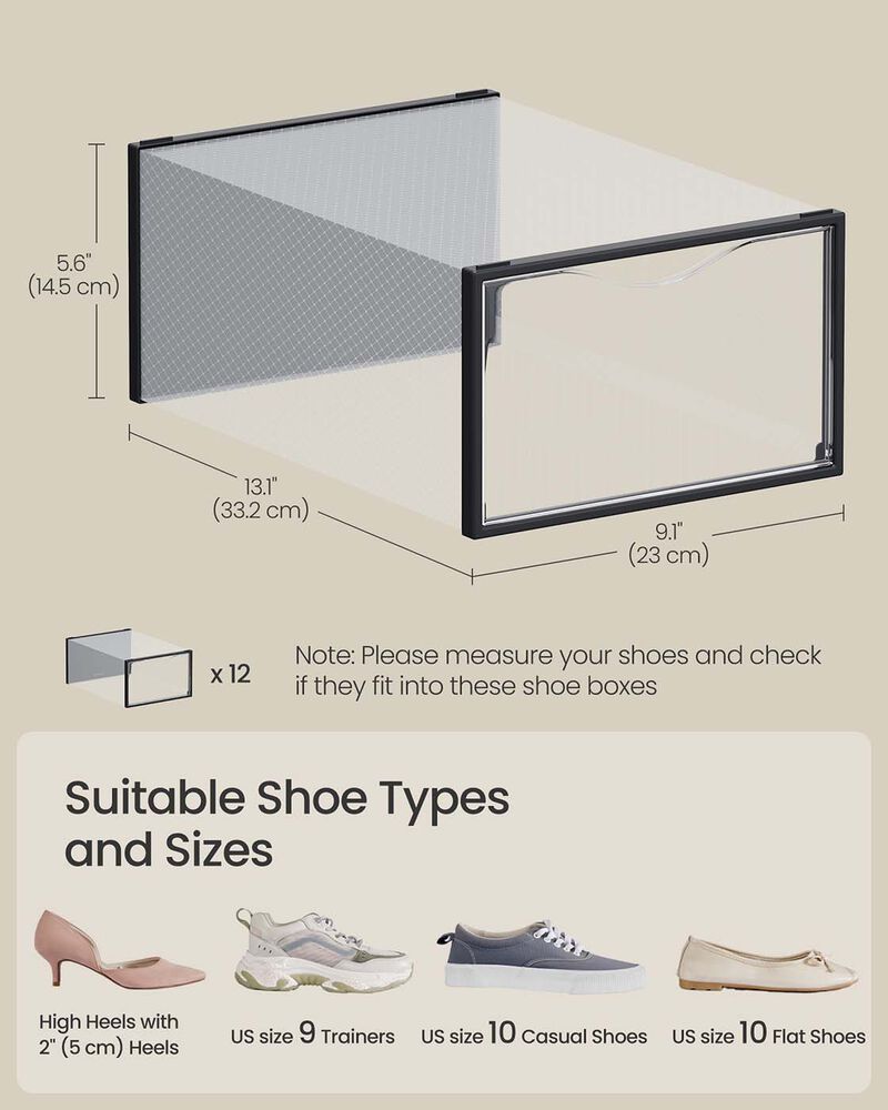12 Piece Plastic Shoe Storage Boxes Stackable with Front Opening image number 2