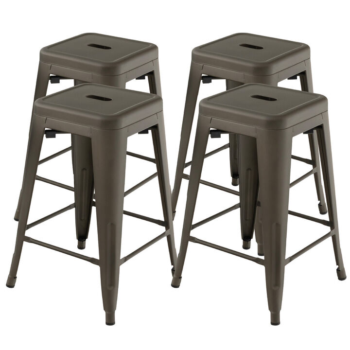 Set of 4 Tolix Style Counter Height Barstool Stackable Chair