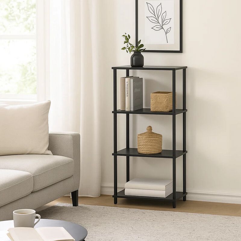 Bookshelf with Black Metal Frame, Black