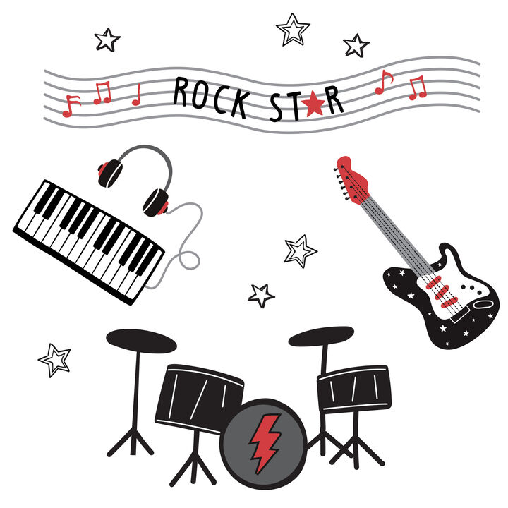 Lambs & Ivy Rock Star Musical Instruments Wall Decals/Stickers - Drums/Guitar