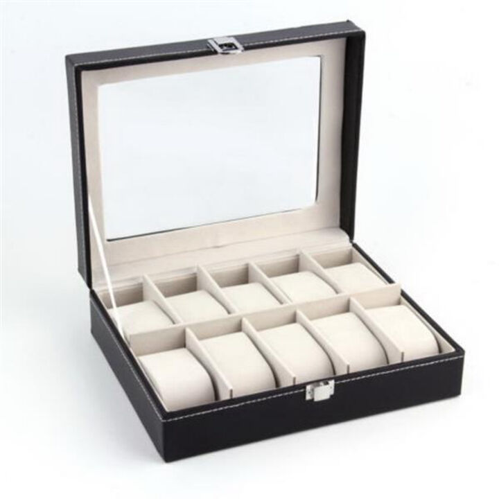 High-Grade Leather Watch Storage Box with 10 Compartments, Premium Watch Organizer