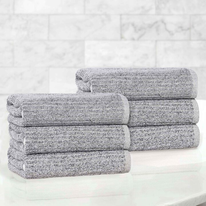 Set of 6 Cotton Blend Hand Towels with Textured Ribbed Design