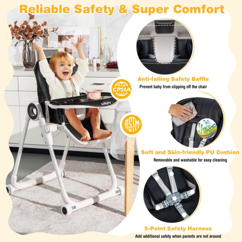 Hivvago Baby High Chair Foldable Feeding Chair with 4 Lockable Wheels