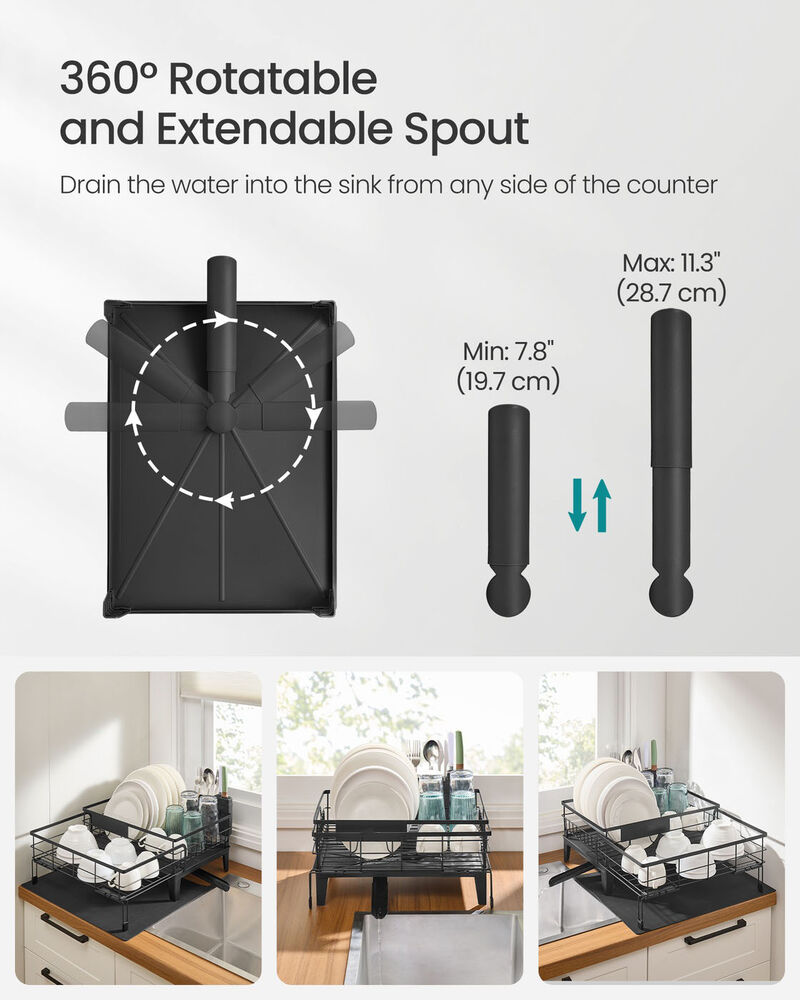 Kitchen Dish Rack with Drainboard and Extendable Spout Black image number 4