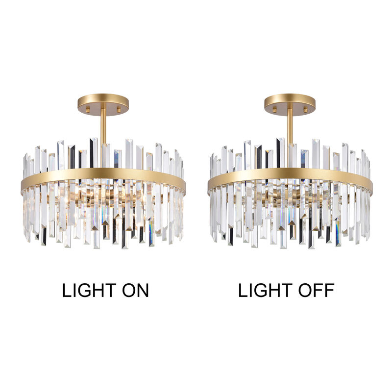 Ariel 18.5" 5-light Matte Warm Brass Finish Drum Crystal Prism Flush Mount image number 8