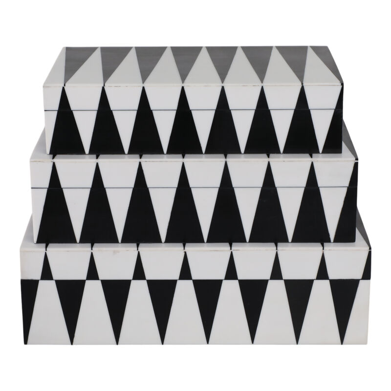S/3 10/11/12" Triangle Pattern Boxes, Black/white image number 3