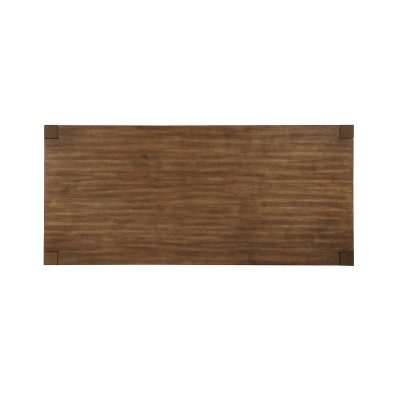 Enix Dining Table with Burnished Edges, Brown Solid Rubberwood 78 Inch - Benzara image number 3