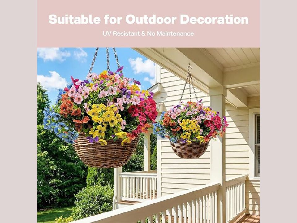 14 Bundle Colorful Artificial Outdoor Plants UV Resistant Garden Porch Decor