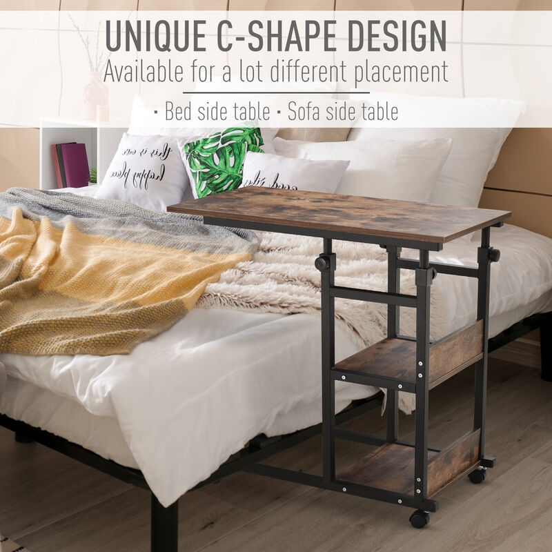 Hivvago C-Shaped Rolling Sofa Side Table with Storage image number 3