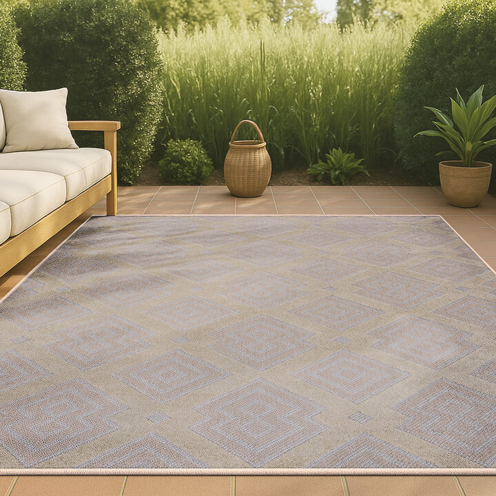 Duwun High-Low Pile Ogee Trellis Tone On Tone Indoor/Outdoor Area Rug