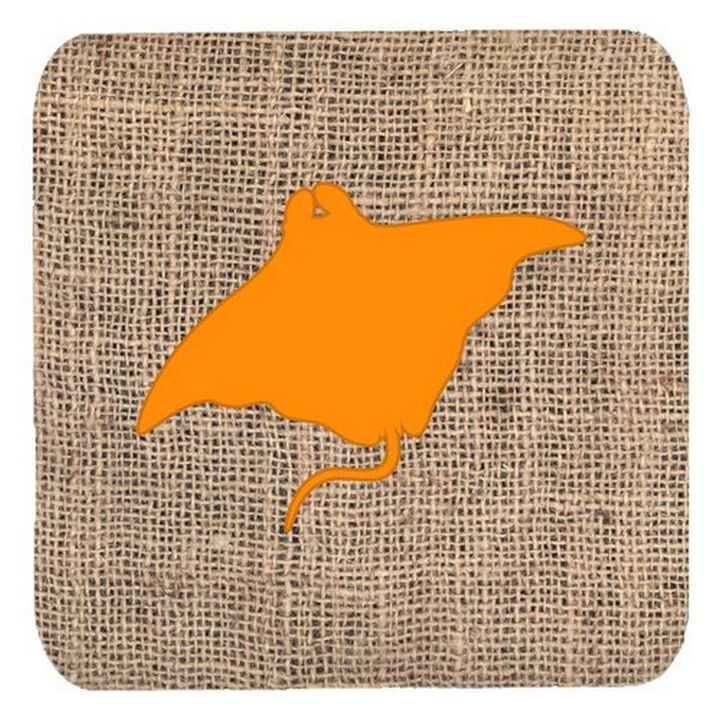 Caroline's Treasures BB1014-BL-OR-FC Manta Ray Burlap and Orange Foam Coasters (Set of 4), 3.5 H x 3.5 W, Multicolor