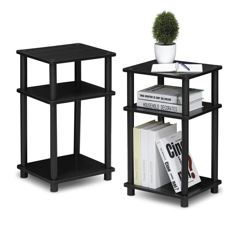 Furinno Just 3-Tier Turn-N-Tube End Table 2-Pack, Americano/Black