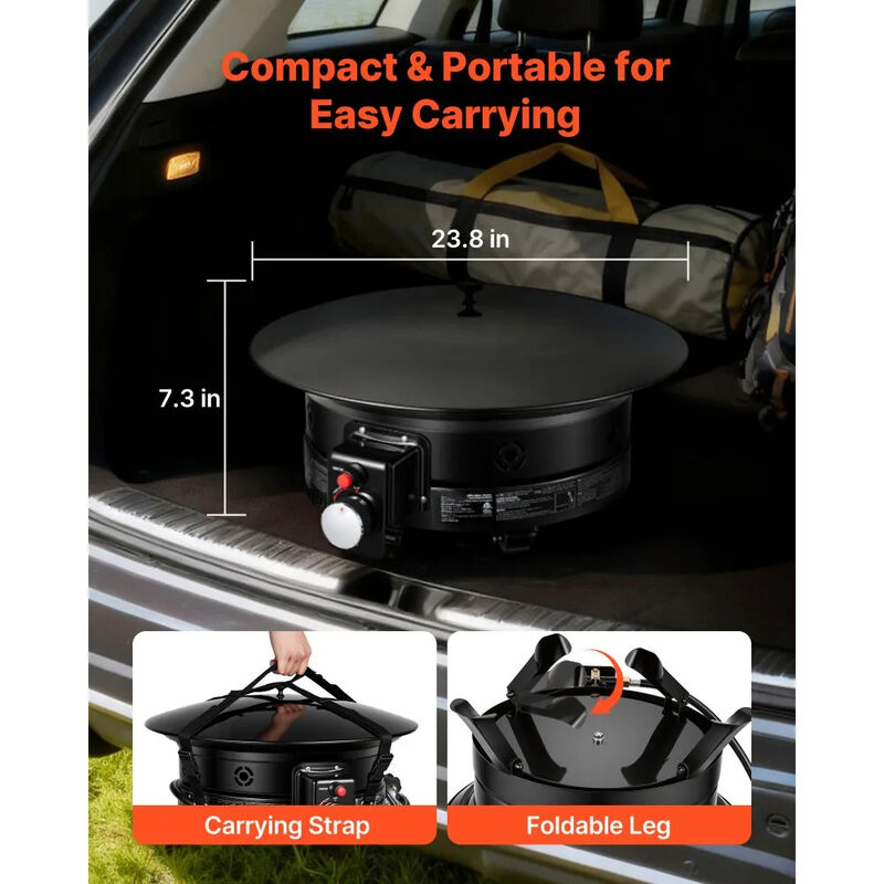 Portable Gas Fire Pit 53000 BTU with Folding Legs Grill Grate for Patio Camping Deck-Black image number 4