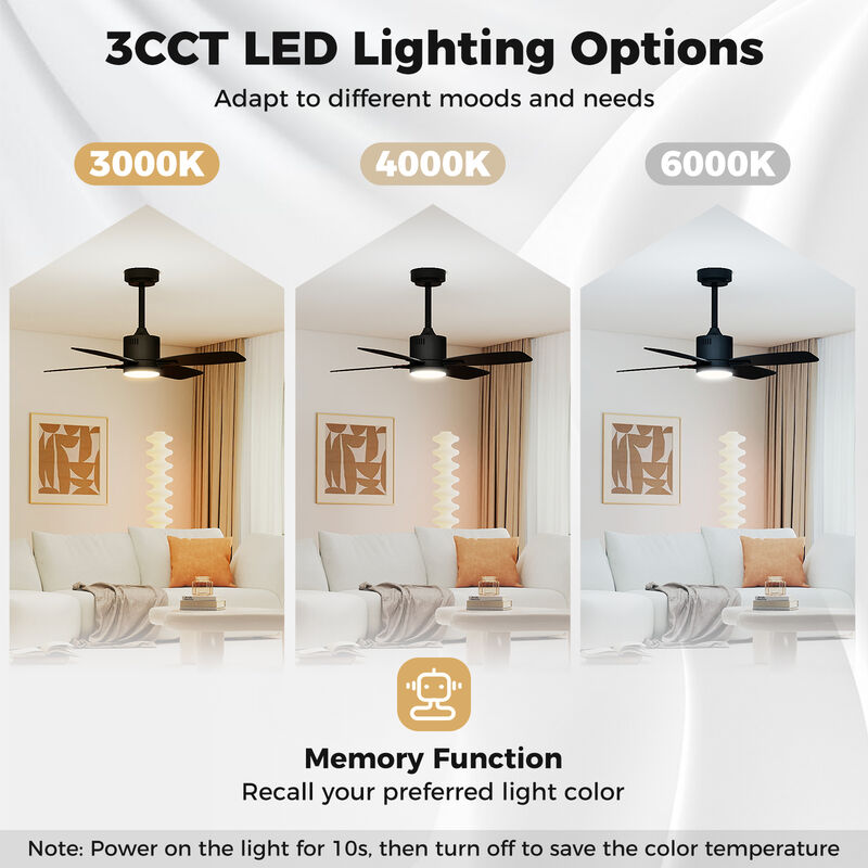 Black 42" Ceiling Fan with Light, 6 Speeds, Remote, 3CCT LED & 4H Timer image number 6