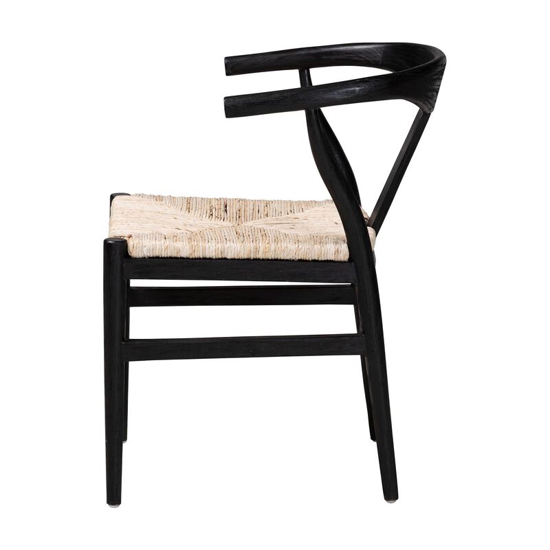bali & pari Fika Wishbone Dining Chair with Handwoven Seagrass Seat - Mahogany Wood Frame Armchair for Modern Coastal Dining Rooms, Black image number 2