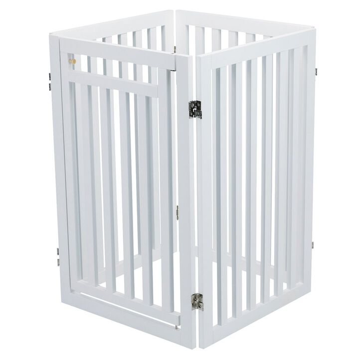 TRIXIE 4-Panel Foldable Wood Freestanding Pet Gate, Walk Thru Door, Expands to 80"