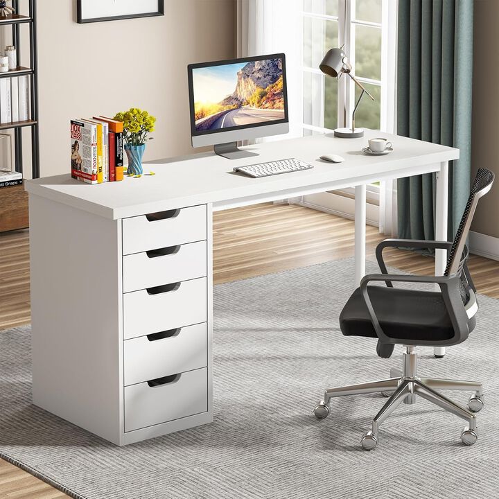 Tribesigns 53" Reversible L Shaped Desk with Drawers, Corner Computer Desk for Home Office, L Shaped Office Desk with 3 Drawers and 2 Shelves, Industrial Gaming Desk in Rustic Brown, 250 lb Capacity