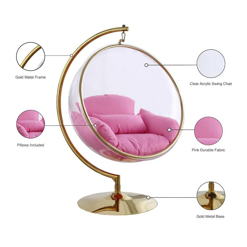 Meridian Furniture Luna Pink Fabric Acrylic Swing Bubble Accent Chair