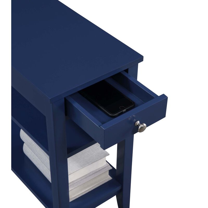 Convenience Concepts American Heritage 1 Drawer Chairside End Table with Shelves, 23.5 x 11.25 x 24, Cobalt Blue