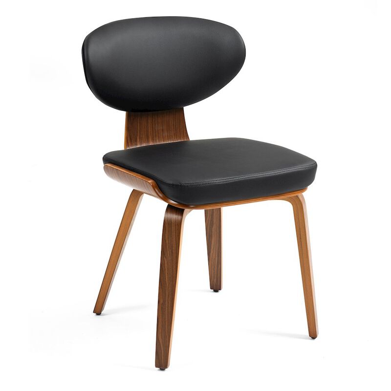 Glamour Home Set of 2 Bettina Black Faux Leather Dining Chair with Walnut Wood Legs