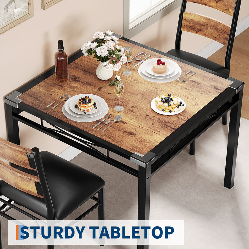 Space Saving 3-Piece Dining Table Set. Sturdy Wood Table & Padded Chairs with Corner Guards. Compact Design for Apartment Kitchen Breakfast Nook image number 2