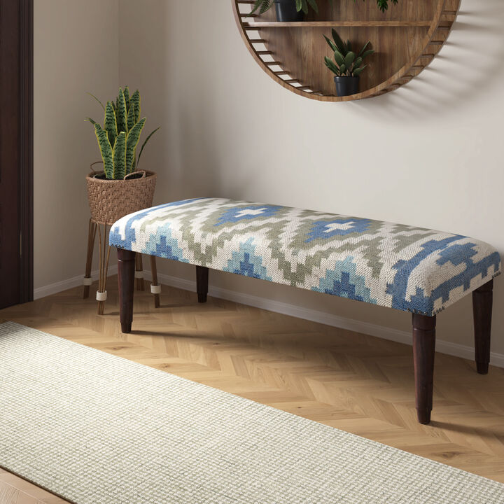 Elaris Geometric Jute and Wool  Upholstered Accent Bench