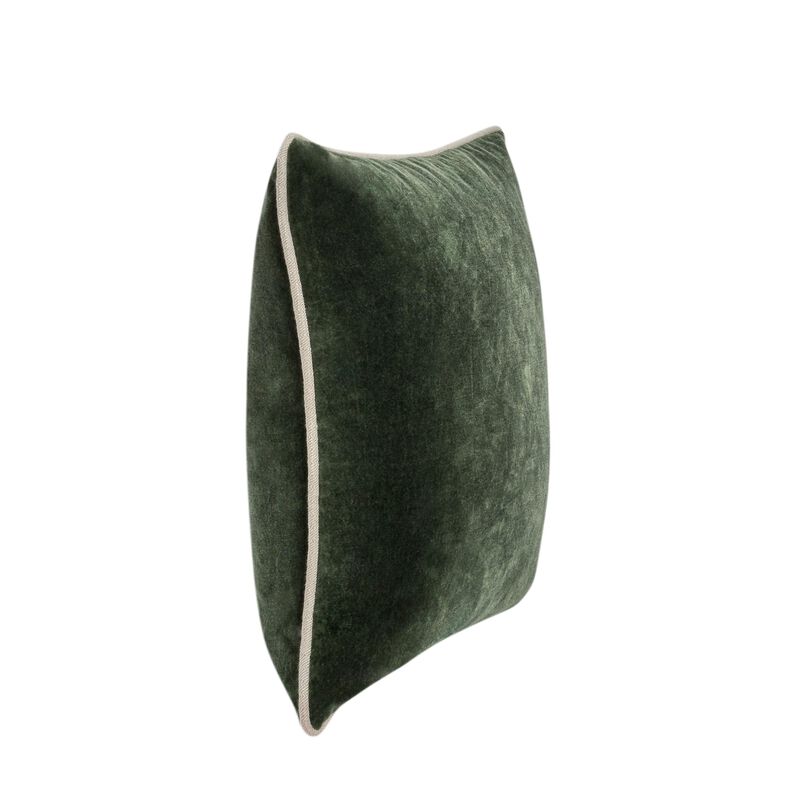 May Accent Throw Pillow, 22in Stonewashed Forest Green Cotton Velvet - Benzara
