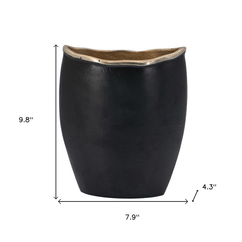 HomeRoots 10" Black And Gold Cast Aluminum Oval Table Vase image number 6