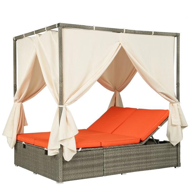 Whisen Adjustable Outdoor Loveseat, Sun Bed with Curtain, High Comfort, 3 Colors Available