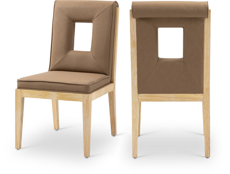 Meridian Furniture Gwendolyn Brown Vegan Leather Dining Side Chair, Set of 2