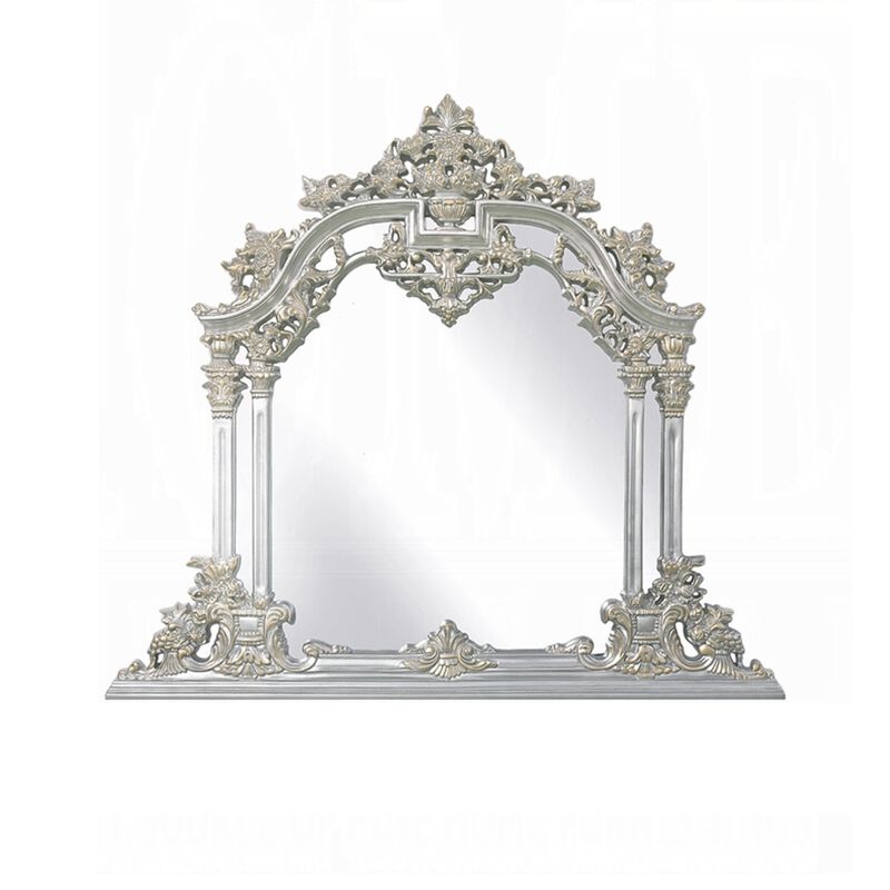 Dove Dresser Mirror, 54x59, Classic Silver Rococo Carvings, Wood Resin