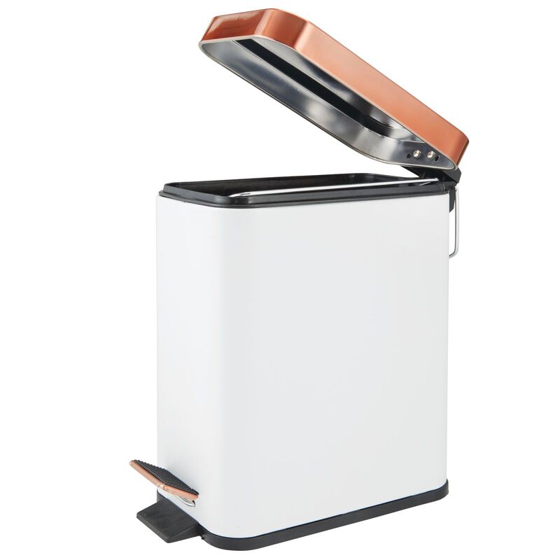 mDesign Small 1.3 Gallon Rectangle Metal Step Can, Liner/Handle, White/Rose Gold image number 6