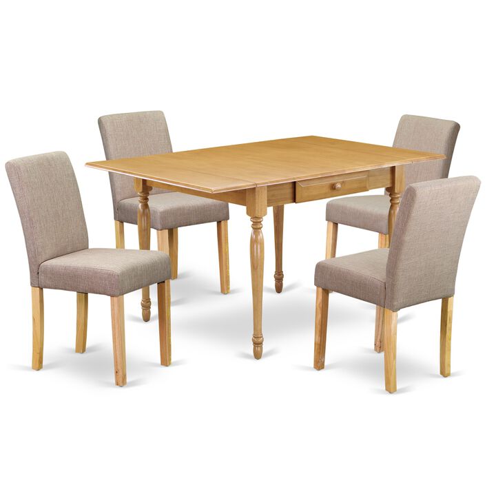 East West Furniture 1MZAB5-OAK-04 5Pc Dining Table Set - Rectangular Table and 4 Parson Chairs - Oak Color