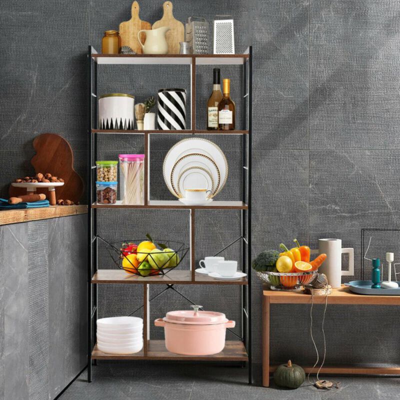 Hivvago 4-Tier Industrial Freestanding Bookshelf with Metal Frame