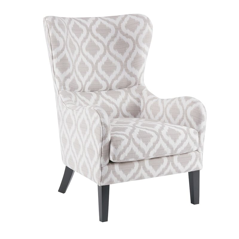 Gracie Mills Zachery Transitional Swoop Wing Chair with Round Arm and Piped Edges
