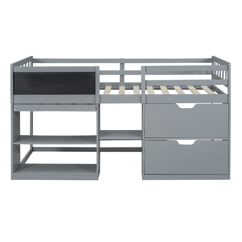 Merax Low Loft Bed with Rolling Desk and Drawers